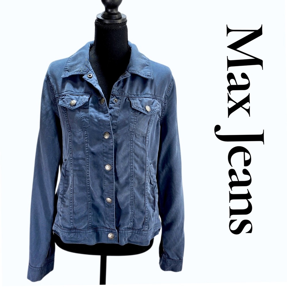 Max Jeans Jacket Womens Medium Blue Tencel Denim Style Lightweight Casual Chic